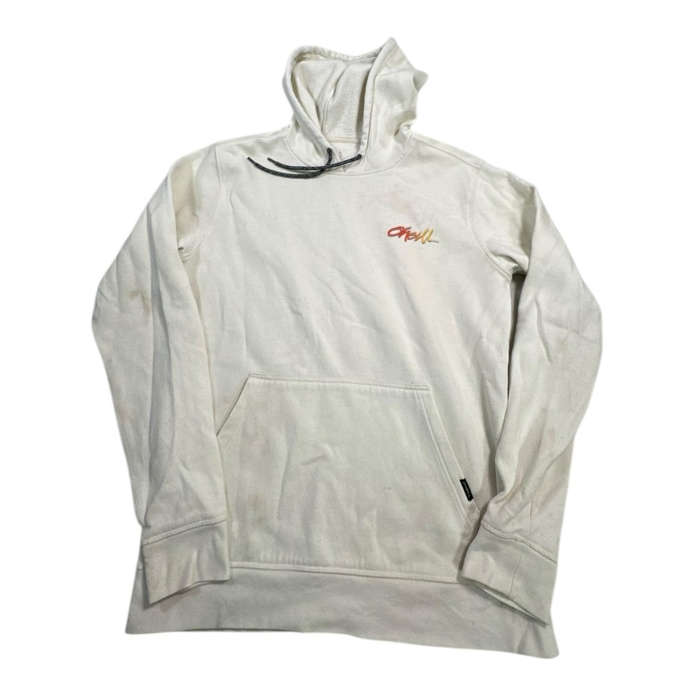 ONeill Hoodie Mens M Cream White Graphic Print Pullover Fleece Cotton Workwear